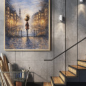 Romantic Rainy City Watercolor Poster ポスター