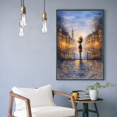Romantic Rainy City Watercolor Poster ポスター