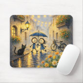 Romantic Rainy Street Couple Umbrella Mouse Pad マウスパッド (マウス)