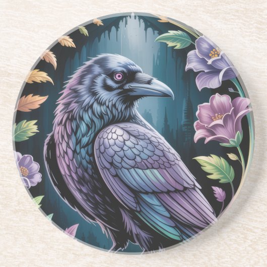 Romantic Raven & Wildflower – Gothic Home Decor コースター (正面)