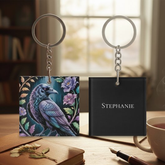 Romantic Raven & Wildflower – Gothic Nature Gift キーホルダー