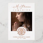 Romantic Real Rose Gold Floral Wreath Photo 箔招待状 (正面)