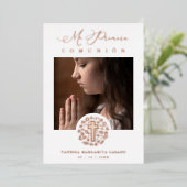 Romantic Real Rose Gold Floral Wreath Photo 箔招待状 (立ち正面)