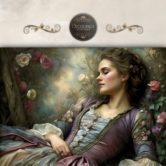 Romantic Reclining Woman Floral Portrait Decoupage 薄葉紙