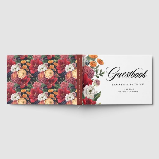 Romantic Red Amaryllis and Autumn Florals Wedding ゲストブック (全面)