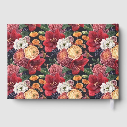 Romantic Red Amaryllis and Autumn Florals Wedding ゲストブック (裏面)