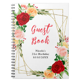 Romantic Red and Orange Roses Birthday Guest Book ノートブック