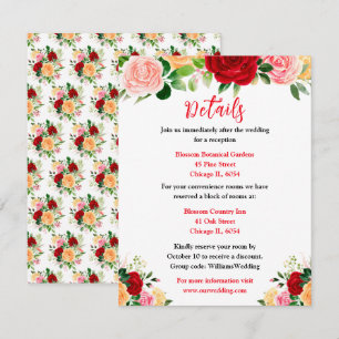 Romantic Red and Orange Roses Wedding Details エンクロージャーカード