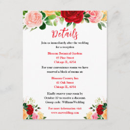 Romantic Red and Orange Roses Wedding Details エンクロージャーカード