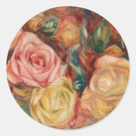 Romantic red and pink roses Pierre Auguste Renoir ラウンドシール