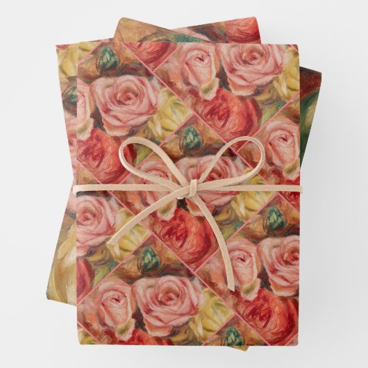 Romantic red and pink roses Pierre Auguste Renoir ラッピングペーパーシート (インサイチュ)