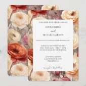 Romantic Red Cream Floral Wedding 招待状 (正面/裏面)