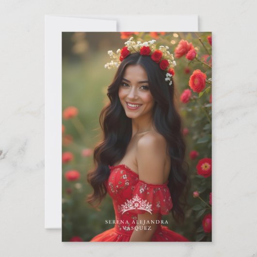 Romantic Red Floral Floral Boho Quinceañera 招待状 (裏面)