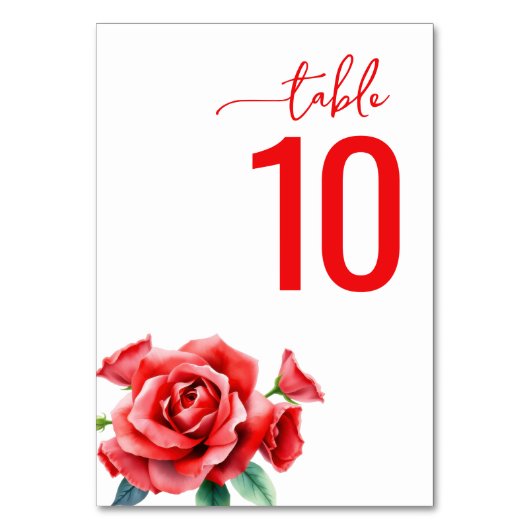 Romantic Red Floral Table Card テーブルナンバー (正面)