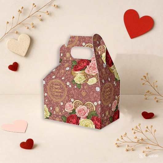 Romantic Red Floral Valentine フェイバーボックス