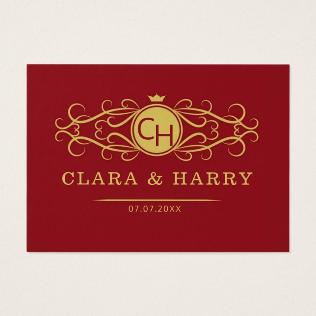 Romantic red gold elegant monogramme wedding  (正面)