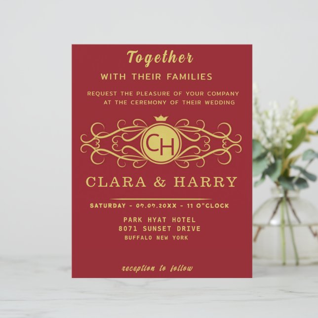 Romantic red gold elegant monogramme wedding  (スタンド正面)