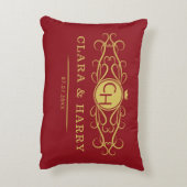 Romantic red gold elegant monogramme wedding  アクセントクッション (裏面(縦))