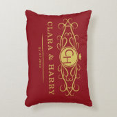 Romantic red gold elegant monogramme wedding  アクセントクッション (正面(垂直))