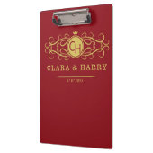 Romantic red gold elegant monogramme wedding  クリップボード (左)