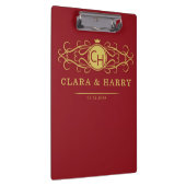 Romantic red gold elegant monogramme wedding  クリップボード (右)