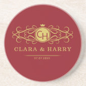 Romantic red gold elegant monogramme wedding  コースター (正面)