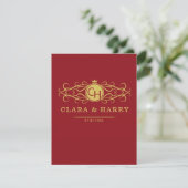 Romantic red gold elegant monogramme wedding  サンキューカード (スタンド正面)