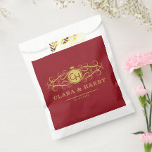 Romantic red gold elegant monogramme wedding 