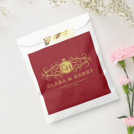 Romantic red gold elegant monogramme wedding  フェイバーバッグ
