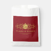 Romantic red gold elegant monogramme wedding  フェイバーバッグ (正面)