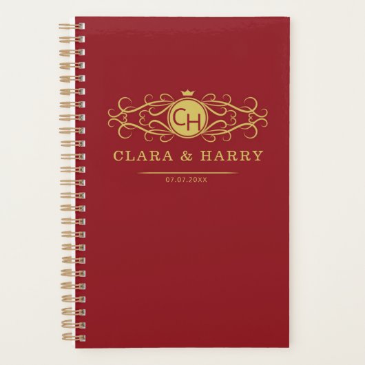 Romantic red gold elegant monogramme wedding  プランナー手帳 (正面)
