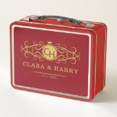 Romantic red gold elegant monogramme wedding  メタルランチボックス (裏面)