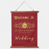 Romantic red gold elegant monogramme wedding  吊り下げ型タペストリー (正面)