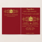 Romantic red gold elegant monogramme wedding  箔カード (内部)