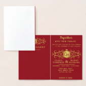 Romantic red gold elegant monogramme wedding  箔カード (ディスプレー)