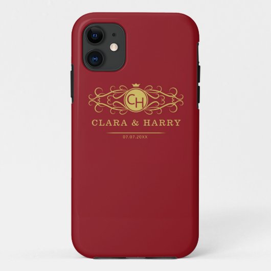 Romantic red gold elegant monogramme wedding  Case-Mate iPhoneケース (裏面)