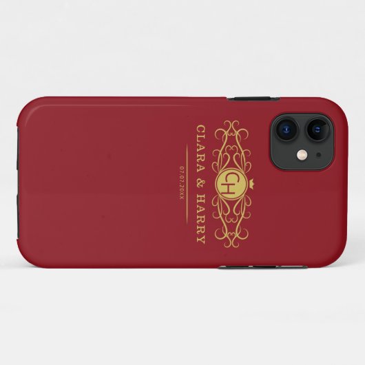 Romantic red gold elegant monogramme wedding  Case-Mate iPhoneケース (裏面(横))