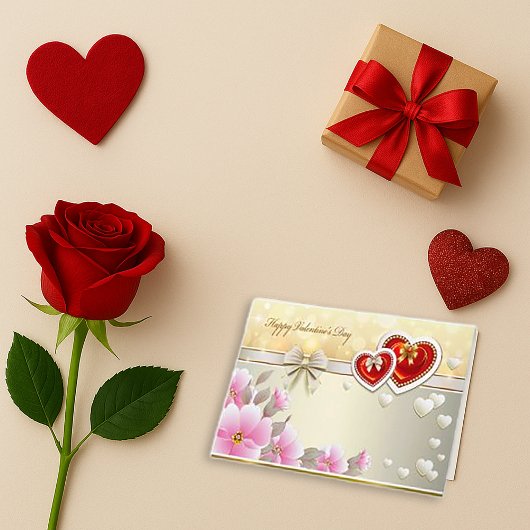 Romantic Red Heart Valentine Greeting Card サンキューカード
