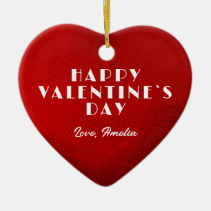 Romantic Red Heart with Name Valentine`s Day セラミックオーナメント