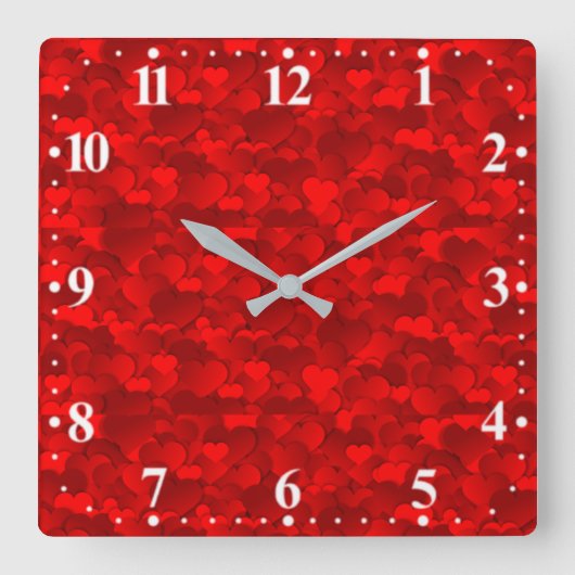 Romantic Red Love Hearts Texture Pattern-19909 スクエア壁時計 (正面)