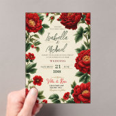 Romantic Red Peony Elegant Floral Luxury Botanical アクリル招待状 (インサイチュ (ポータブル))