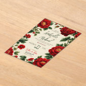 Romantic Red Peony Elegant Floral Luxury Botanical アクリル招待状 (レイダウン)