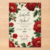 Romantic Red Peony Elegant Floral Luxury Botanical アクリル招待状 (正面)