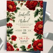 Romantic Red Peony Elegant Floral Luxury Botanical 招待状