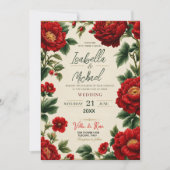 Romantic Red Peony Elegant Floral Luxury Botanical 招待状 (正面)