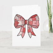 Romantic Red Pink Patchwork Ribbon Bow Drawing  カード (正面)