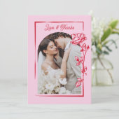 Romantic Red Pink Rose Illustration Love & Thanks サンキューカード (スタンド正面)