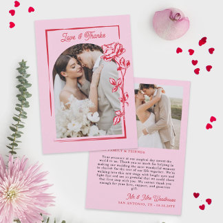 Romantic Red Pink Rose Illustration Love & Thanks サンキューカード