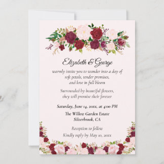 Romantic Red, Pink Roses Custom Wedding Invitation 招待状