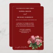 Romantic Red Pink Roses Floral Wedding 招待状 (正面/裏面)